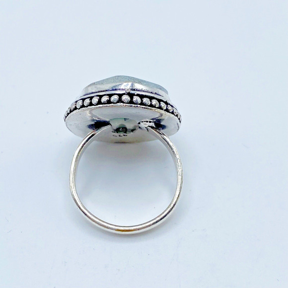 Solar Quartz Silver Vermeil Plated Ring Gray Green White Size 8 Unisex Boho - Picture 5 of 8